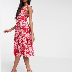 ASOS design midi dress, color: red floral. Size: US 8. :)